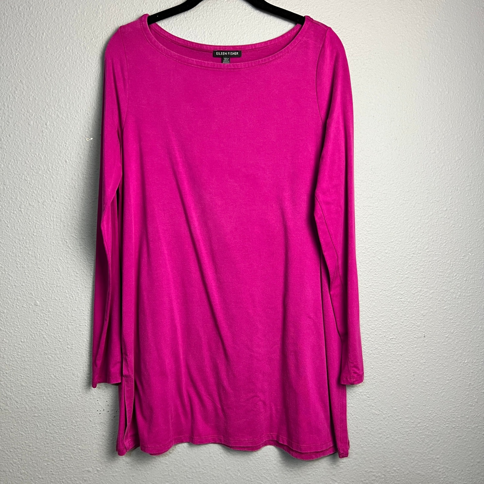 Eileen Fisher Magenta Pink Boat Neck Long Sleeve Tunic Top Tencel Blend S